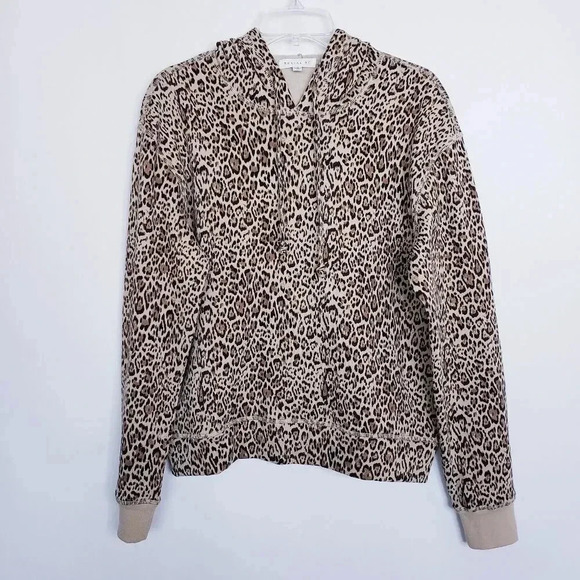 Socialite Tops - Socialite Jacket Hooded Leopard Print Pullover Sweatshirt Black/Brown Cozy